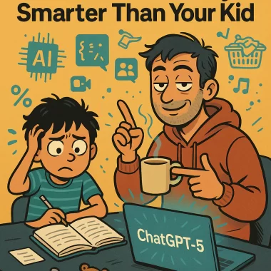 Illustration of a father helping his child understand ChatGPT-5