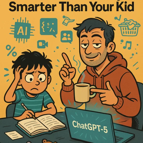 Illustration of a father helping his child understand ChatGPT-5