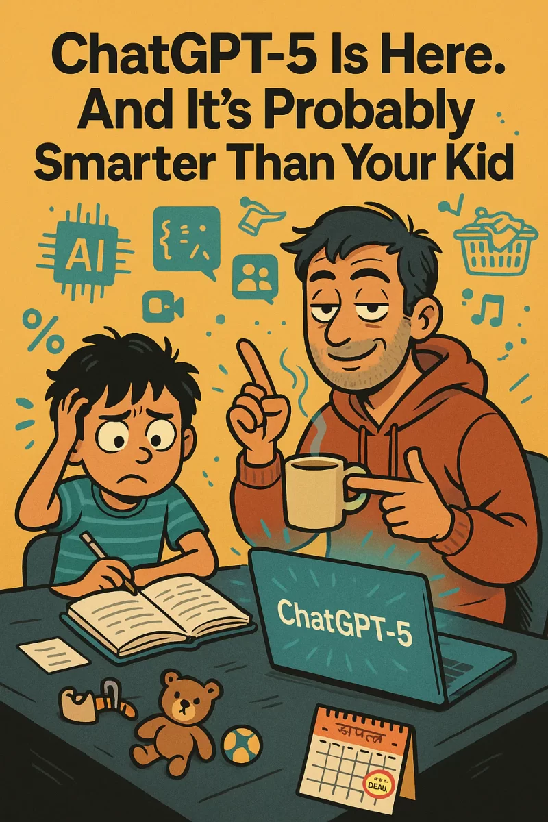 Illustration of a father helping his child understand ChatGPT-5