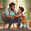 An Indian father and son sharing a joyful moment at home