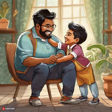 An Indian father and son sharing a joyful moment at home
